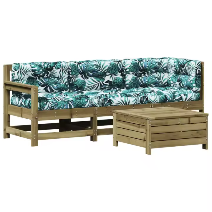 vidaXL Juego de muebles jardín 4 pzas y cojines madera pino impregnada - 1
