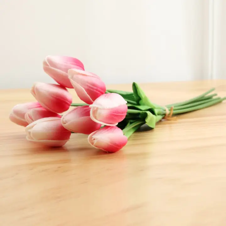 Juego De Flores Artificiales De Tulipán Para Decoración De Hogar Y Bodas Tocan Realidad Buena Vibración Regalo Para Amigo - 1