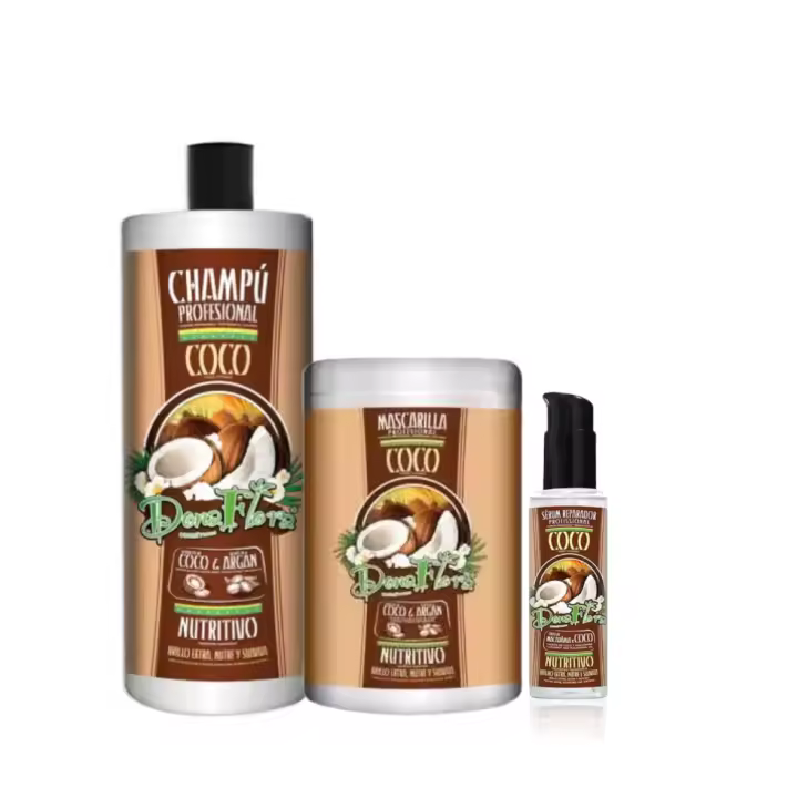 PACK PROMOCIONAL DONA FLORA COCO Y ACEITE DE ARGAN-CHAMPU 1000 ML , MASCARILLA 1000 ML Y  SERUM 100 ML - 1