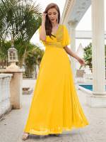 Vestido De Novia Sastre Unithorse Elegante Con Encaje Y Mariposa En Manga Chiffon Para Damas De Honor V-Neck Largo Al Piso - details 24