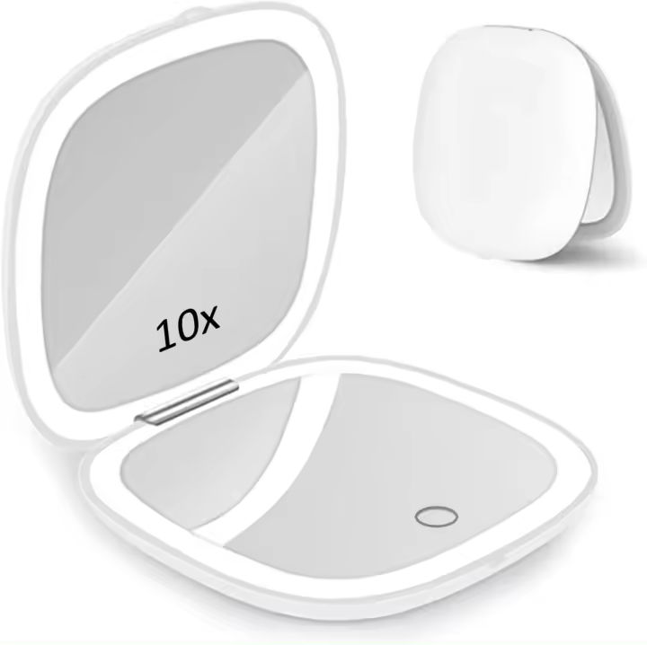 Micacorn Espejo de Maquillaje with Luz LED, Espejo Compacto Magnificada 1X 10X,Carga USB Espejo Ajustable, Pantalla Táctil 3 Colores Brillo Ajustable Doble Cara Espejo Portátil para Viaje y Bolso - 1