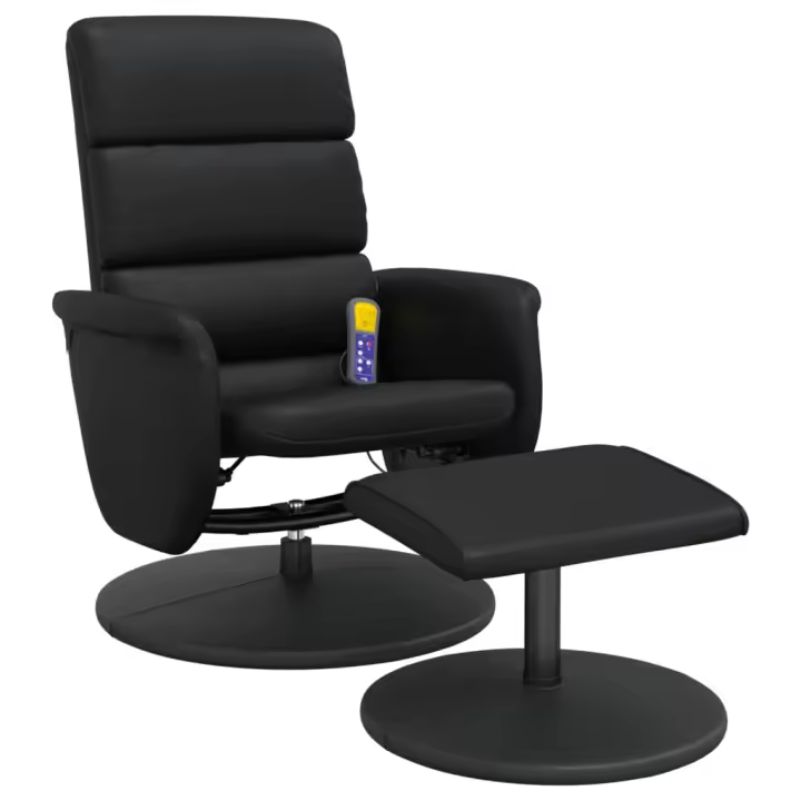 vidaXL Sillón reclinable masaje con reposapiés cuero sintético Negro, Gris, Sillon Dormitorio Sillon Comodos Silla Relax Sillón Sofá - 1