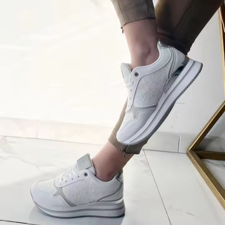 Eva Zorteon - Zapatillas Deportivas Mujer con Cordones de Cuña en Encaje con Brillos - Zapatilla Cómodas - 1