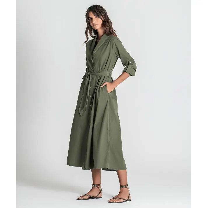 Vestido camisero Ruga color kaki con cinturón - 1