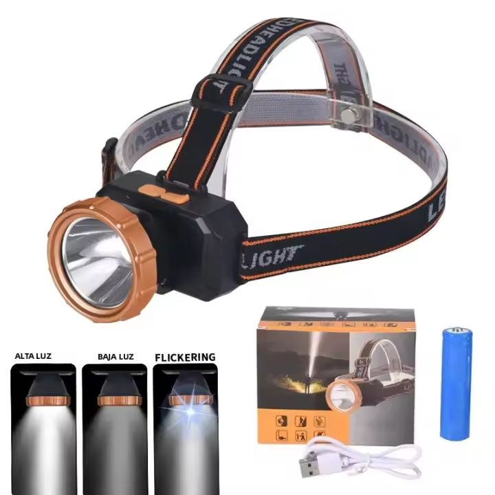 Linterna Frontal LED Portátil Recargable Con Batería 18650 Integrada Para Camping Y Pesca Modos De Iluminación 3 Ángulo De Haz 180° Impermeable - 1