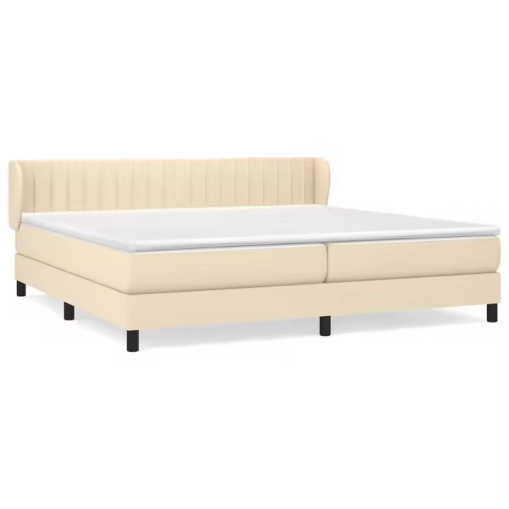 vidaXL Cama box spring con colchón tela color crema 200x200 cm - 1