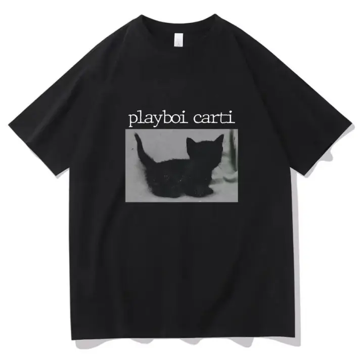 Camiseta Playboi Carti Para Hombres Estilo Hip-Hop Con Imagen De Gato Harajuku Cuello Redondo Manga Corta Algodón Transpirable Para Todas Las Estaciones - 1