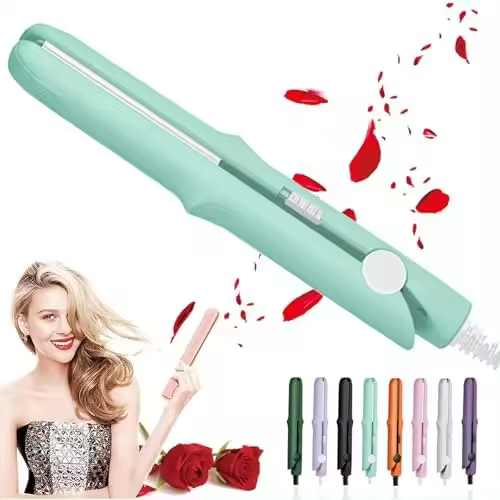 Mini rizador de pelo de doble propósito, mini rizador de pelo doble para cabello corto, pequeño rizador de pelo recargable portátil, mini rizador de pelo de cerámica 2 en 1 (rosa) - 1