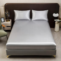 Sábana De Seda Helada En Color Sólido Talla Twin Full Queen Con Banda Elástica Sábana De Cama Natural Sin Funda Para Almohada - details 11