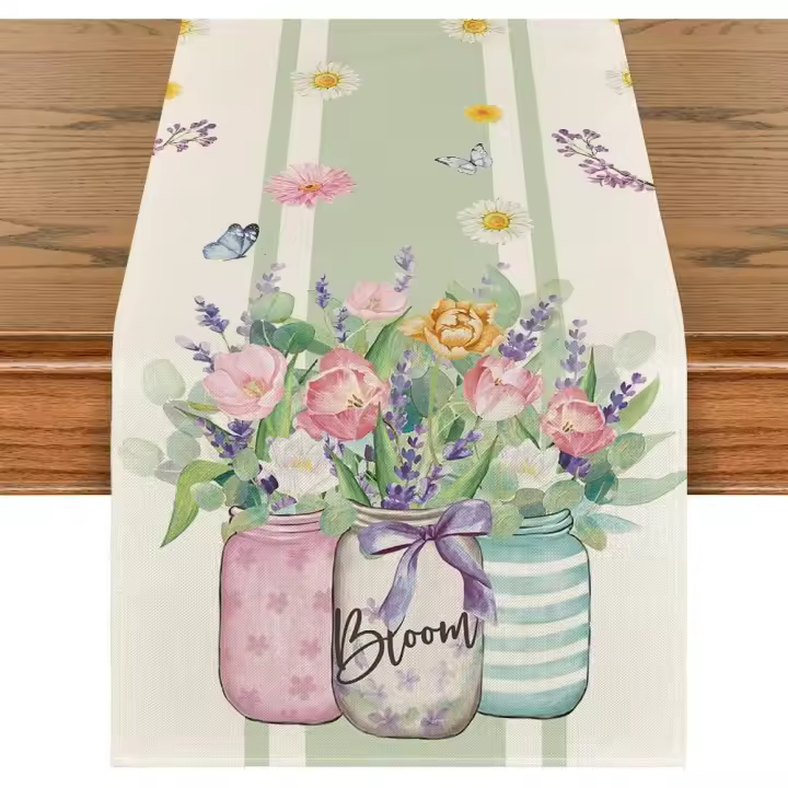 Camino de mesa con diseño de tulipán y lavanda, para primavera, decoración de mesa de comedor de cocina de temporada para decoración de fiestas en el hogar, 33 x 183 cm - 1