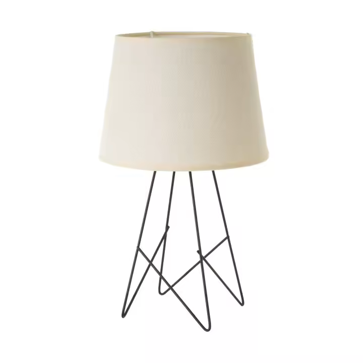 Lola Home Lámpara de mesa trípode de lino y metal negra de Ø 23x38 cm - 1