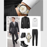 Reloj De Cuarzo Para Hombre REWARD En Acero Inoxidable Dorado Deportivo Resistente Al Agua Con Cronógrafo Y Calendario Completo - details 6