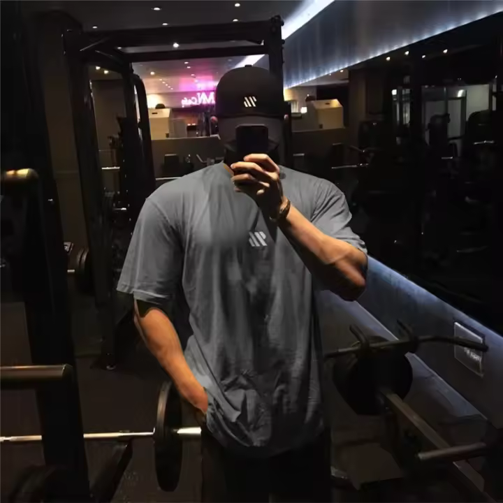 Camiseta De Algodón Para Hombre Con Mangas Cortas Deportiva Para Fitness Y Running Camiseta Suelta De Entrenamiento Masculina - 1
