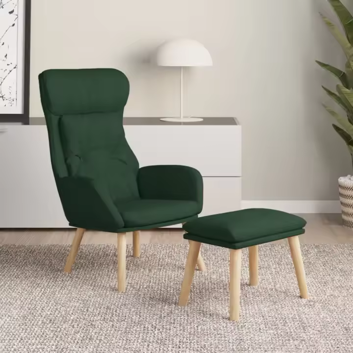 vidaXL Sillón de relax con taburete tela verde oscuro - 1