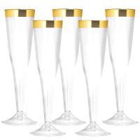 5PCS Creativos Flutes De Champán Plásticos Desechables Con Polvo De Oro Y Pierna Alta Para Bodas Y Fiestas Copas De Vino De Coctel Ecológicas - details 7
