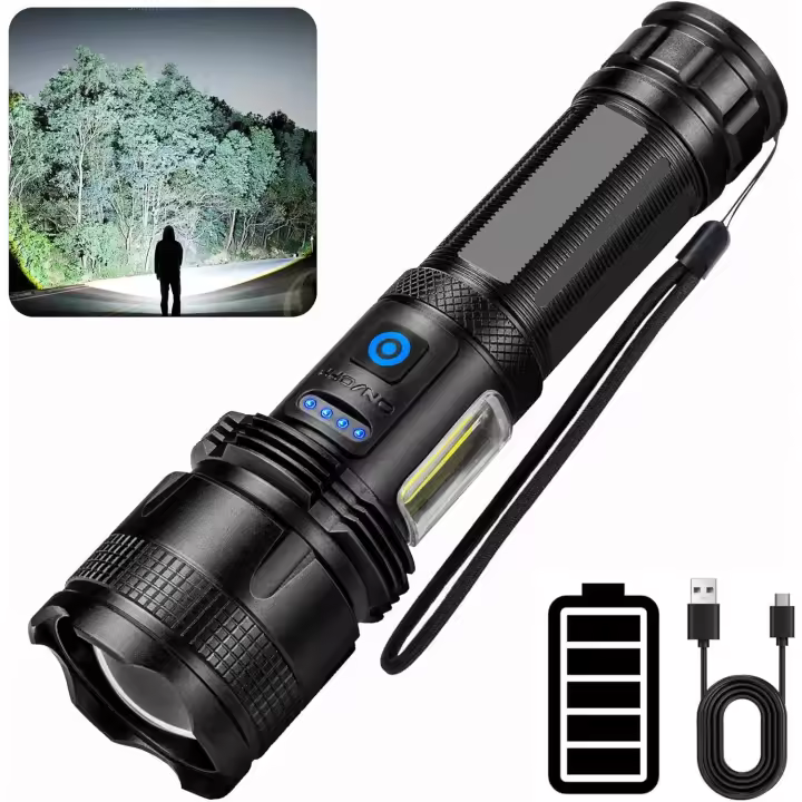 Linterna LED ultra potente, recargable, 100 000 lúmenes, superbrillante, 7 modos de larga duración. - 1