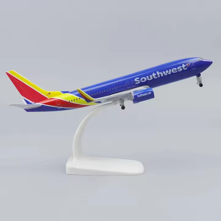 Modelo De Avión De Metal Diecast Boeing 737 De Southwest Airlines 20cm Con Planta Baja Para Coleccionistas Y Juguetes Para Mayores De 14 Años - 1