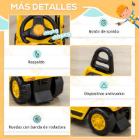 HOMCOM Tractor sin Pedales para Niños de +3 Años Excavadora Correpasillos con Pala Móvil Asiento de Almacenamiento Oculto y Bocina Carga 30 kg 83x27x39 cm Amarillo - details 5