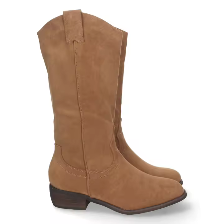 PuntoSalao Botas con tacón bajo cómodo y tira en caña mujer color camel - 1