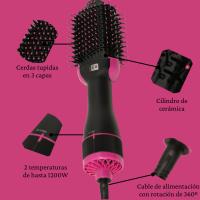 Cepillo 2 en 1: secador y moldeador con 1200W de potencia. Desenreda, alisa, da volumen y ondula el cabello. Reduce el encrespamiento y daño. Con 2 temperaturas, 2 velocidades y cable rotativo 360º de 1,8m para un uso cómodo y rápido. - Extrahouse - details 0