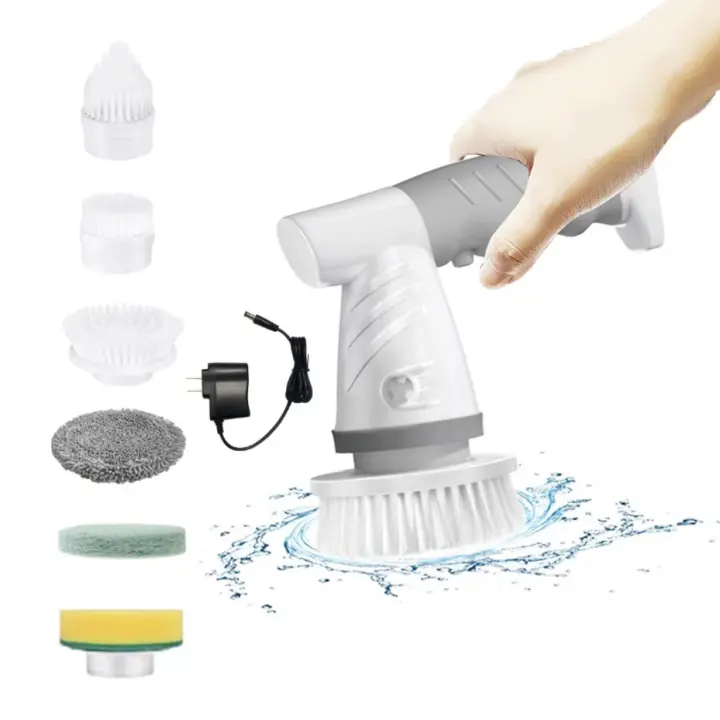 Fregadora portátil de mano, fregadora eléctrica de fácil limpieza de 360° con cabezales de cepillo reemplazables, - 1