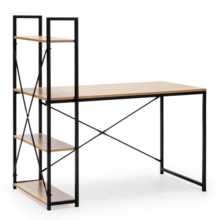 VS Venta-Stock Mesa de Escritorio Lidia 3 Estantes Negro 120cm - Estilo Industrial con Estantería Lateral - 1