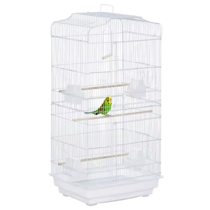 PawHut Jaula para Pájaros 46,5x35,5x92 cm Pajarera de Metal con Puertas 4 Comederos 3 Perchas Columpio Bandeja Extraíble y Asa de Transporte para Loro Canario Periquito - 1