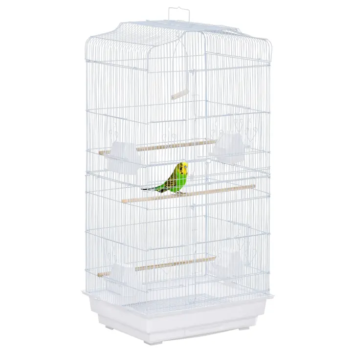 PawHut Jaula para Pájaros 46,5x35,5x92 cm Pajarera de Metal con Puertas 4 Comederos 3 Perchas Columpio Bandeja Extraíble y Asa de Transporte para Loro Canario Periquito - 1