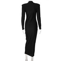 Vestido Largo Bodycon Verde Elegante Para Mujer Con Hombros Acolchados Manga Larga Estilo Club Fiesta Primavera Otoño High Stretch - details 20