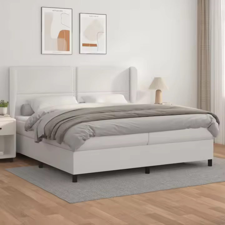 vidaXL Cama box spring con colchón cuero sintético blanco 200x200 cm - 1