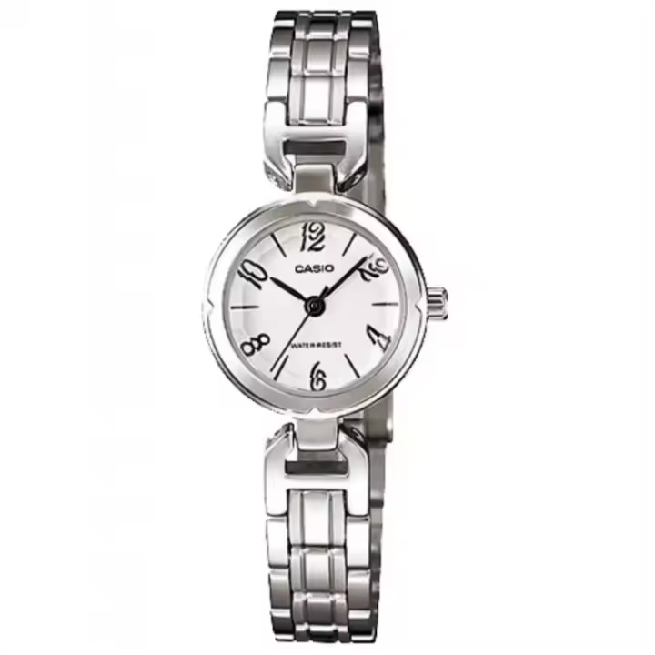 Reloj Casio Señora LTP-1373D-7A correa metálica plateada esfera redonda blanca LTP1373D7A - 1