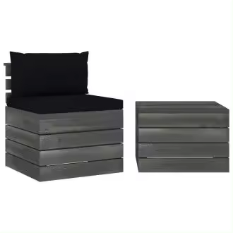 VIDAXL set de muebles para jardín de palets de madera maciza de pino y tela con acabado negro vida xl - 1