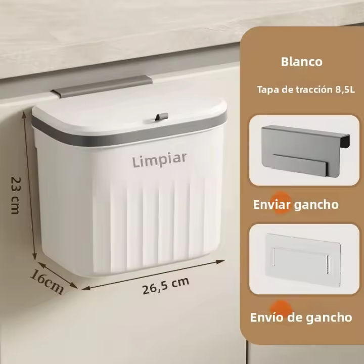 Cesta De Basura Colgante Para Cocina Y Baño Con Tapa Accesorios Ecológicos Plásticos Montados En La Pared Reciclaje Cajas De Papel Rectangular Sin Tapa - 1