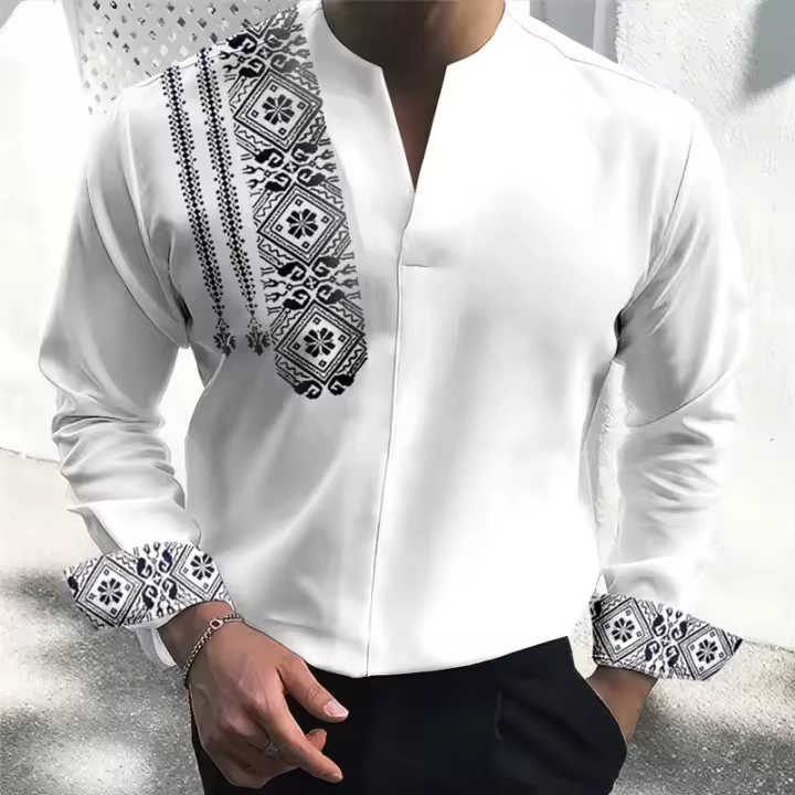 Camisa Casual Para Hombre De Manga Larga Primavera Otoño Con Estampado Libre Estilo Callejero Cuello En V Botones Simplicidad Oficina - 1