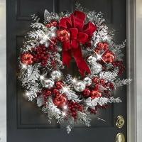 Corona Navideña Roja Con Ornamentos Para Puerta Ventana Y Escritorio Decoración Exterior E Interior De Navidad Para Puerta - details 0