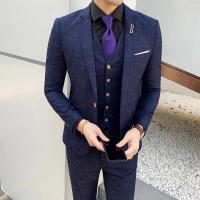 Traje De Tres Piezas Para Hombre Ajustado Con Chaleco Y Pantalones De Alta Calidad Tela De Arte Doble Hebilla Para Boda - details 11