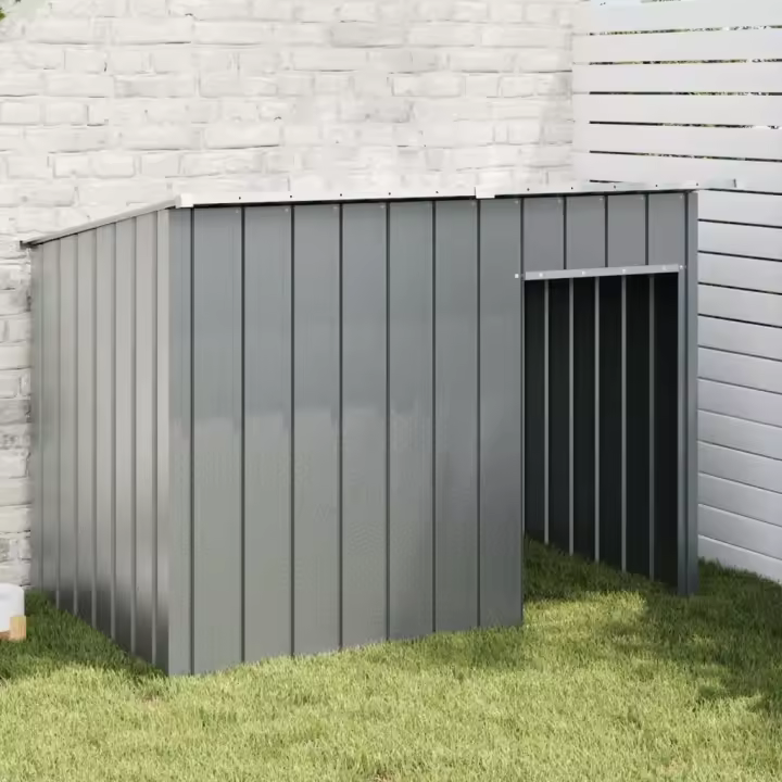 vidaXL Caseta perros con tejado acero galvanizado gris 153x91x110 cm - 1