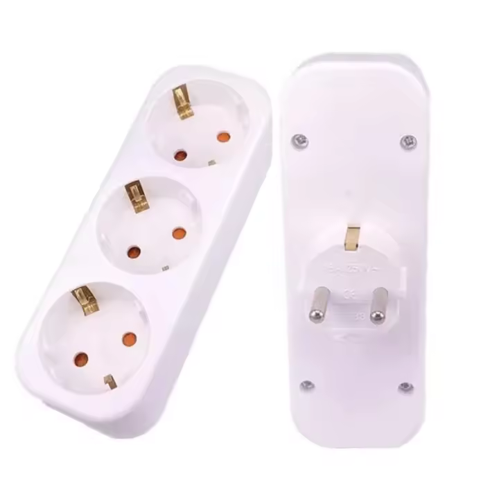 Adaptador 3 en 1 enchufes  con protección Infantil 10A, ladrón Triple Toma. (Blanco) - 1