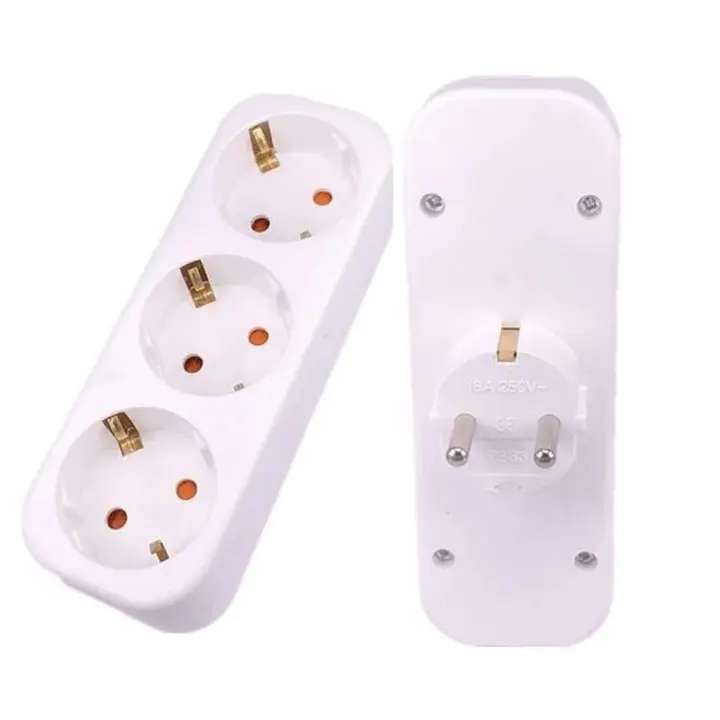 Adaptador 3 en 1 enchufes  con protección Infantil 10A, ladrón Triple Toma. (Blanco) - 1