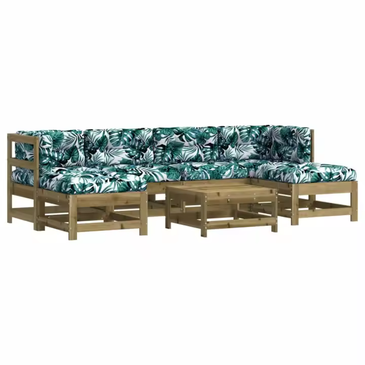 vidaXL Juego de muebles jardín 7 pzas y cojines madera pino impregnada - 1