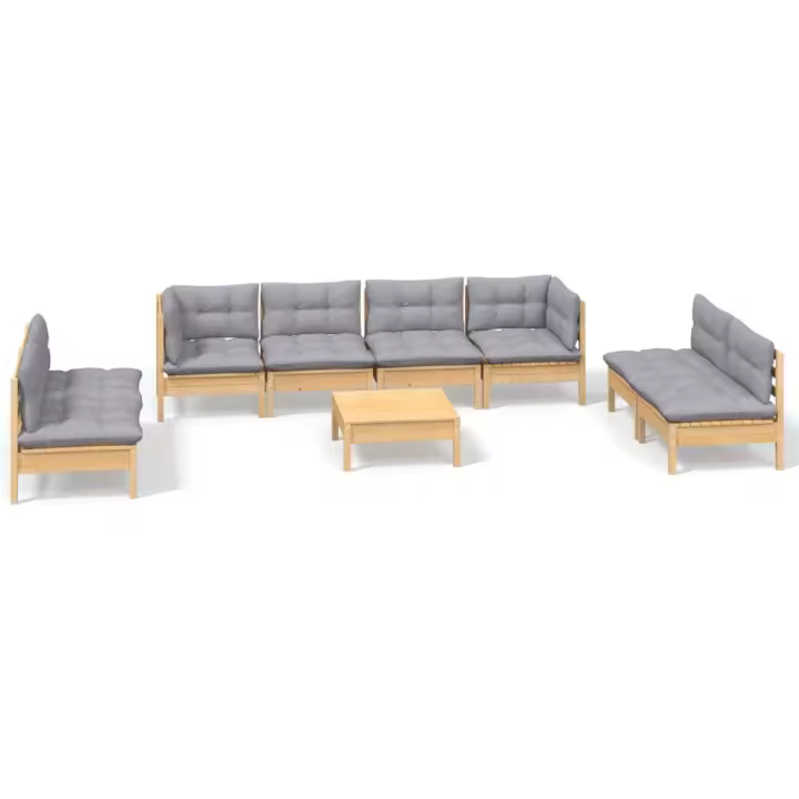 vidaXL Juego de muebles de jardín 9 pzas y cojines madera maciza pino - 1