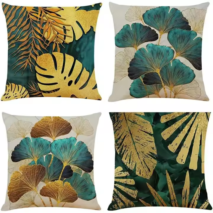 Juego de 4 fundas de cojín decorativas de lino y algodón cuadradas 45 x 45 cm con cremallera invisible - 1