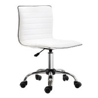 HOMCOM Silla de Oficina sin Brazos Silla de Escritorio Giratoria con Altura Ajustable Silla para Estudio Tapizada en PU Carga 120 kg Blanco - details 0