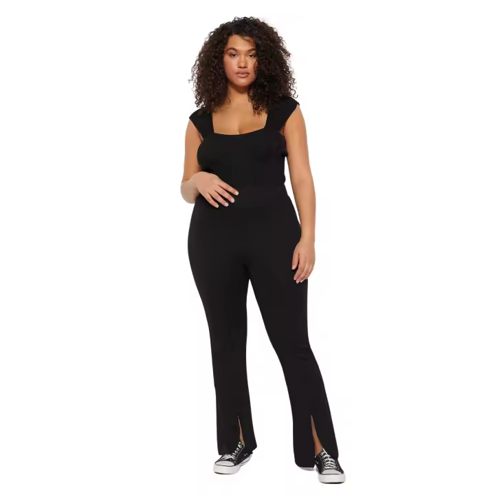Trendyol Black Skinny High Waist Zippered Knitted Plus Size Trousers Tbbss23Ar00011 - 1