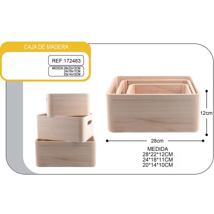 CAJA DE MADERA SET DE 3 UNIDADES: 28X22X12CM, 24X18X11CM, 20X14X10CM - 1
