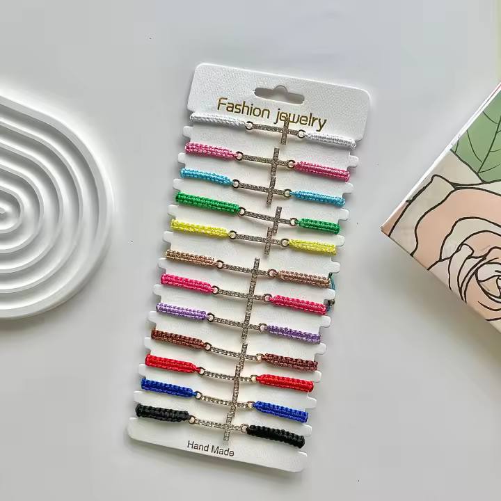 Set De 12 Pulseras De Color Inlazadas Con Diamantes Para Hombres Y Mujeres Estilo Minimalista Y Temperamental Pulsera De Encaje - 1