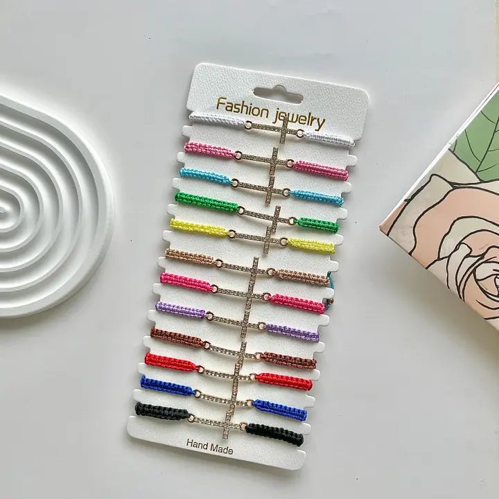 Set De 12 Pulseras De Color Inlazadas Con Diamantes Para Hombres Y Mujeres Estilo Minimalista Y Temperamental Pulsera De Encaje - 1