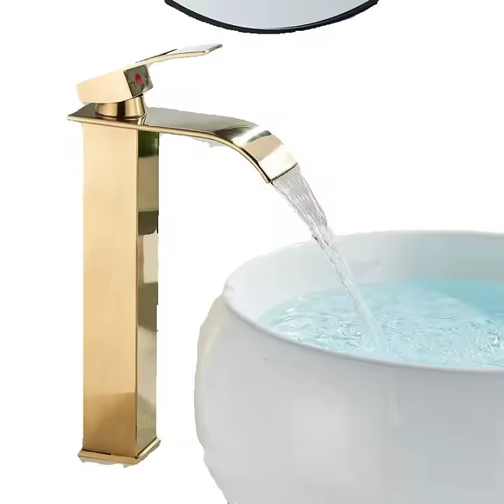 Grifo de lavabo de Cascada de Oro, el grifo de Baño de Cascada con Pit de Altura, el grifo de Baño de Maple inoxidable - 1