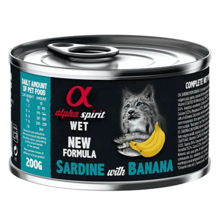 Alpha Spirit Alimento Húmedo para Gatos sabor Sardina con Plátano – Lata 200 g | 100% Natural y Sin Cereales - 1