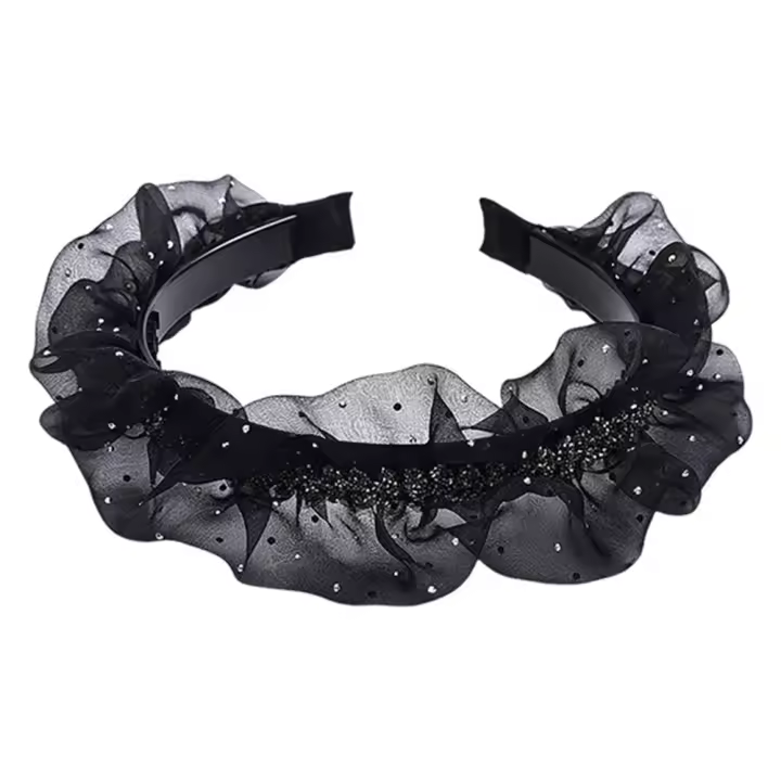 diadema para mujer, diadema ancha plisada de malla de moda, banda para el cabello vintage, tocado para niñas, tocado de encaje para mujer - 1